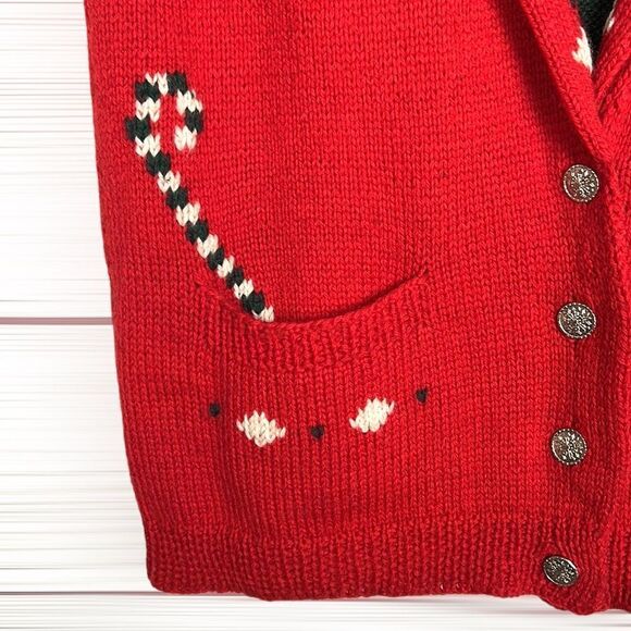 BEREK Vintage Hand Knit in Uruguay Christmas Holiday Red Wool Button Down Vest - Picture 7 of 15